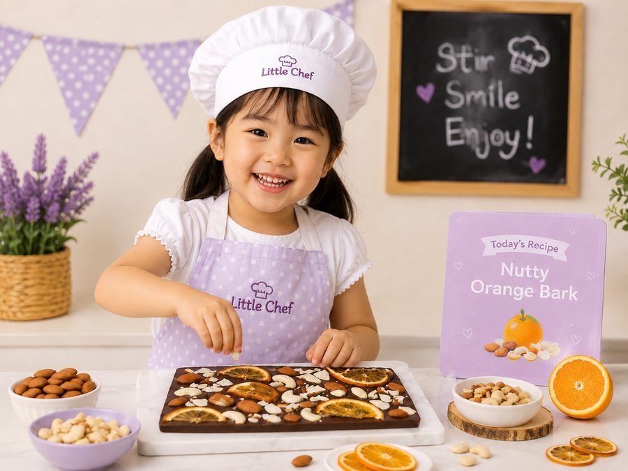 Nutty Orange Bark를 만들며 즐겁게 참여하는 아이